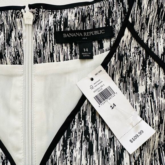 Banana Republic Black White V-Neck Sleeveless Career Sheath Dress Size 14 NEW - Picture 2 of 12